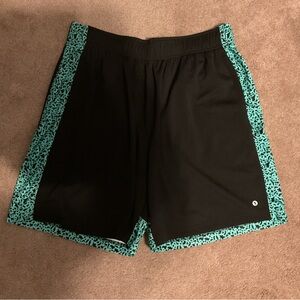 Xersion Black Athletic Shorts with Teal Animal-Print Trim